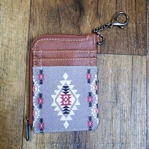 Wrangler Aztec Print Leather-Trim Card Wallet with Key Clip